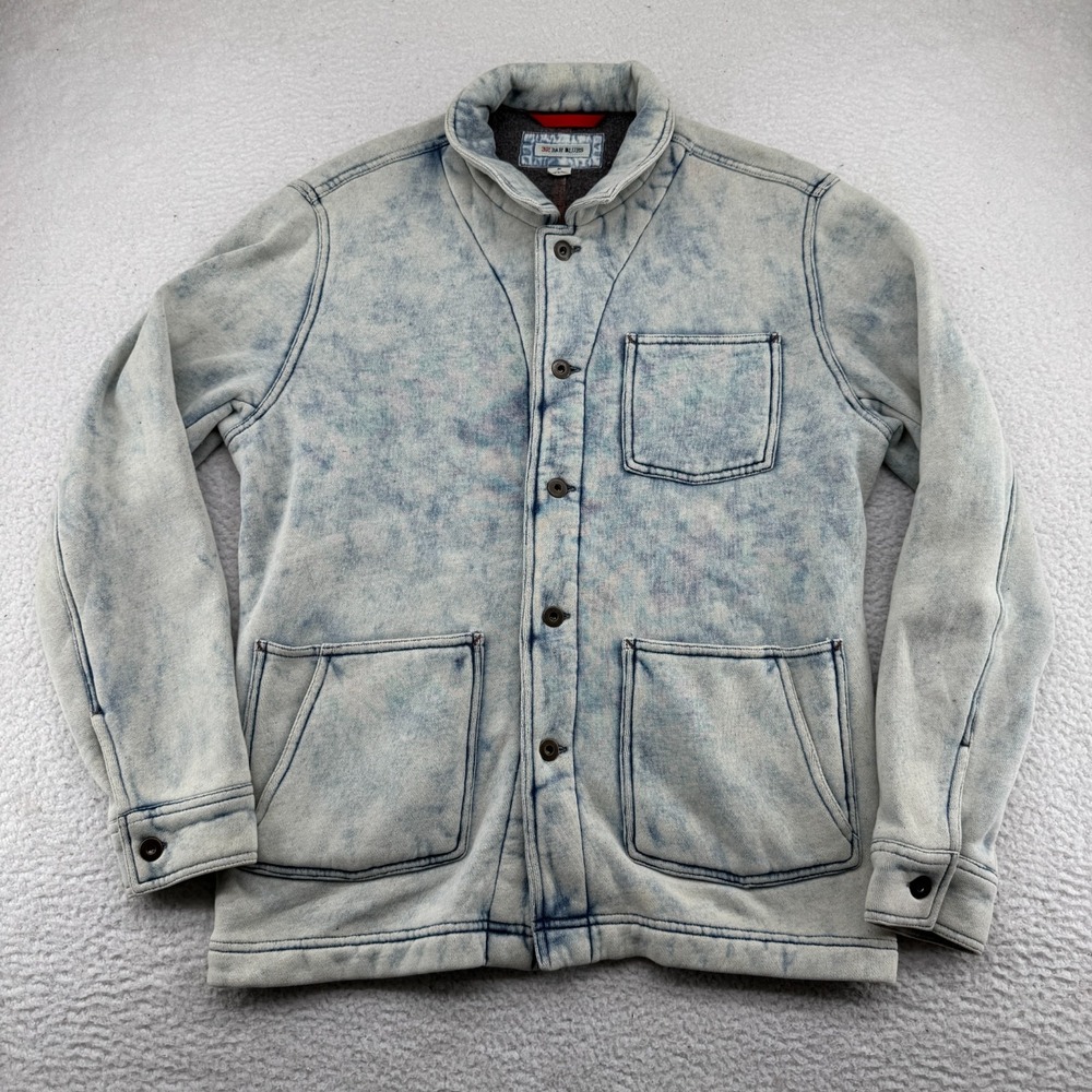 32 Bar Blues Sweater Men Medium Blue Acid Wash Long Sleeve Fleece Chore Cardigan